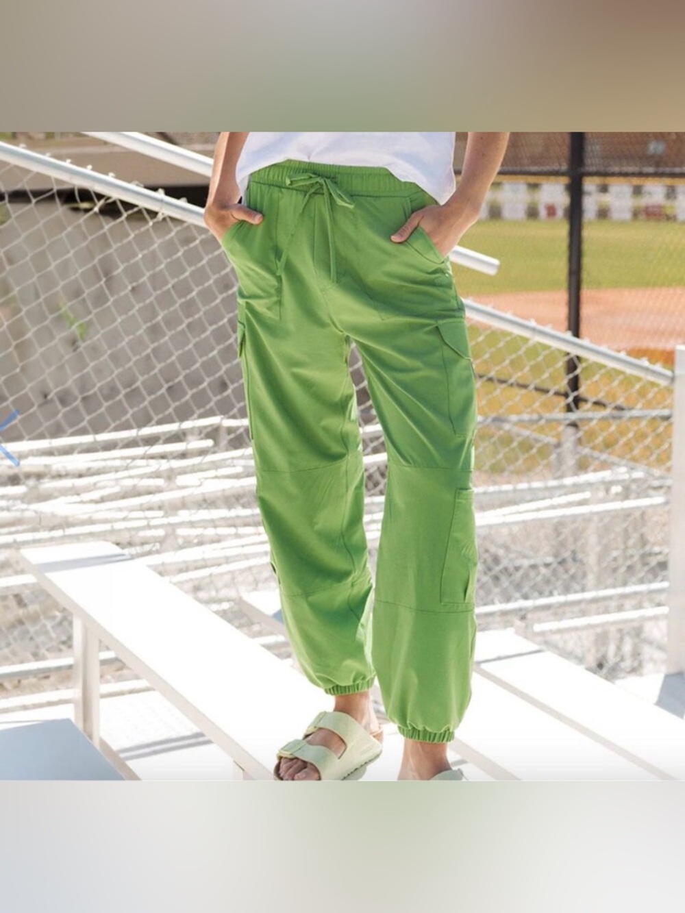 Albion Fit Tennis Green Jetsetters Drawstring Jogger Pants Size Small Petite